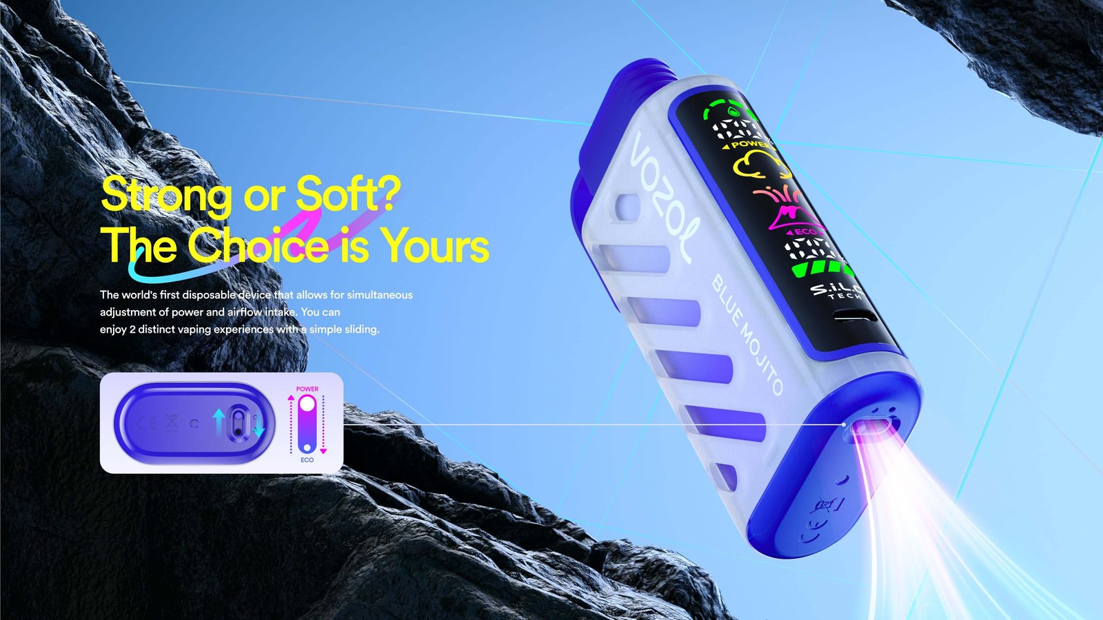 Vozol Gear Power 20000 güç ve hava akışı ayarı, sert veya yumuşak içim